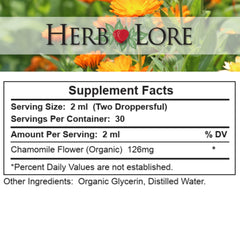 2 fl oz Herb Lore Organic Chamomile Tincture Supplement Facts