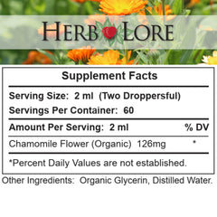 4 fl oz Herb Lore Organic Chamomile Tincture Supplement Facts