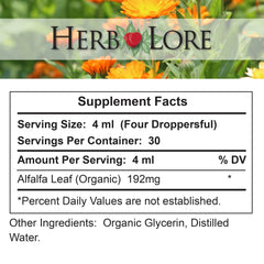 Herb Lore Alfalfa Leaf Tincture - USDA Organic