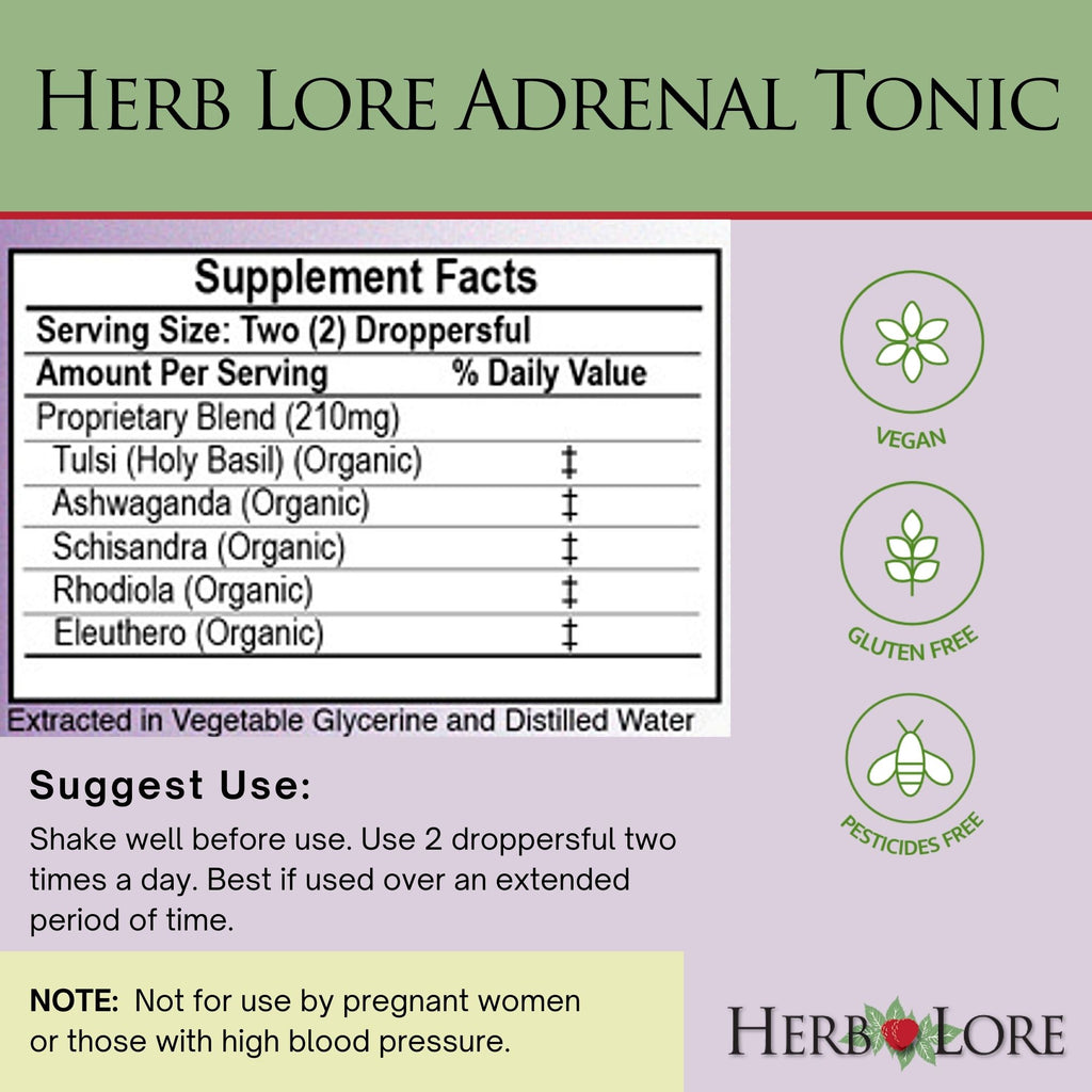 Herb Lore Adrenal Tonic - Non Alcohol Adrenal Fatigue Cortisol Support Herbal Supplement