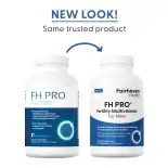 mage showing FH PRO for Men old and new bottle designs with text 'New Look, Same Trusted Product'.