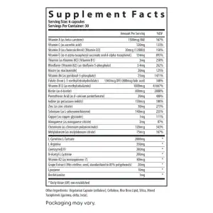 Supplement Facts label for FH PRO for Men, listing vitamins, minerals, and fertility-supporting ingredients per serving.