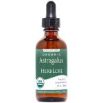 Herb Lore Organic Astragalus Tincture 2oz bottle with green label and dropper top, shown against a white background