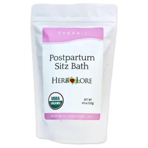 Front of Herb Lore Postpartum Sitz Bath package with USDA Organic label and pink branding