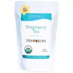 Bag of Herb Lore Organic Pregnancy Tea with teal label and USDA Organic seal