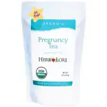 Bag of Herb Lore Organic Pregnancy Tea with teal label and USDA Organic seal