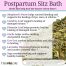 Infographic listing herbal benefits of Herb Lore Postpartum Sitz Bath including comfrey, lavender, garlic, and sage