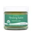 Small glass jar of Herb Lore Organic Healing Salve with green label and white lid. Text on jar highlights USDA Organic certification and “Made with love since 1996.”