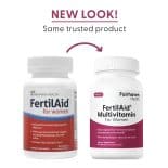 Comparison of old and new FertilAid for Women packaging with the text: New look, same trusted product.