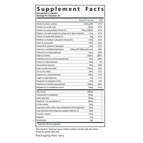 2024_FHH_ImageStack_FH.PROWOMEN.REV04_SFP_1Column Supplement Facts panel for FH PRO for Women showing complete list of vitamins and nutrient amounts per serving