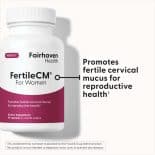 Front view of FertileCM supplement bottle for women by Fairhaven Health, highlighting support for fertile cervical mucus.