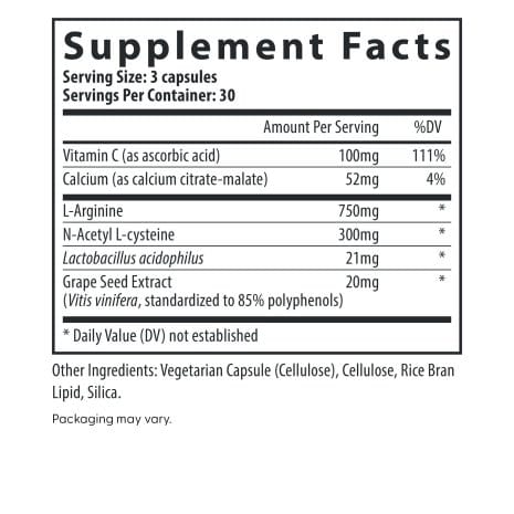 2024_FHH_ImageStack_FH.REV03_SFP Supplement Facts label for FertileCM showing daily serving of three capsules with ingredients including L-Arginine, N-Acetyl L-Cysteine, and Vitamin C.