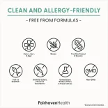 Icons showing CountBoost for Men is free from dairy, soy, eggs, gluten, tree nuts, peanuts, sesame, fish, shellfish, artificial additives, and GMOs