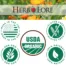 USDA Organic certification graphic with icons for Made in the USA, Gluten-Free, Non-GMO, and 100% Natural displayed over a background of calendula flowers.