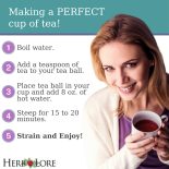 Infographic with steps to make a perfect cup of tea using a tea ball infuser