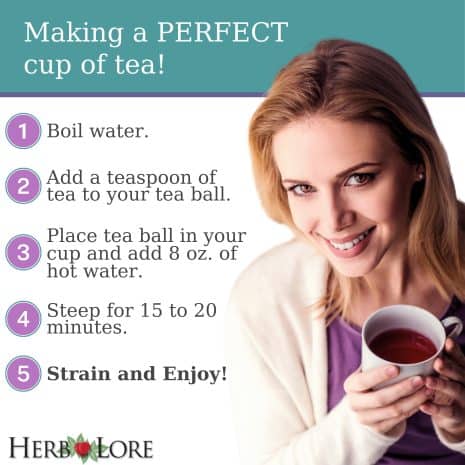 OC Pregnancy Tea LL Infographic with steps to make a perfect cup of tea using a tea ball infuser