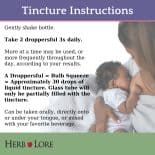 Instructions graphic showing dosage details for Goat’s Rue Tincture with a mother nursing her baby in the background