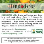 Suggested use and caution label for Herb Lore Blessed Thistle, stating not for use during pregnancy