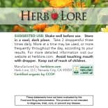 Suggested use panel for Herb Lore Organic Moringa Tincture with dosage and safety information