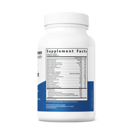 FH.FERTILAIDMEN-US.REV03_2.5x6.75_225cc_RIGHT Side view of FertilAid for Men bottle displaying Supplement Facts with detailed list of vitamins, minerals, herbal extracts, and amino acids