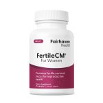 Front view of FertileCM supplement bottle for women by Fairhaven Health, highlighting support for fertile cervical mucus.