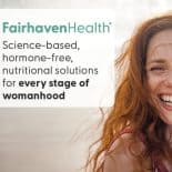 Close-up of a smiling woman with text: Science-based, hormone-free nutritional solutions for every stage of womanhood.