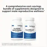 FertilAid for Men and CountBoost for Men supplement bottles displayed together with text highlighting this bundle as a cost-effective solution for male reproductive wellness.