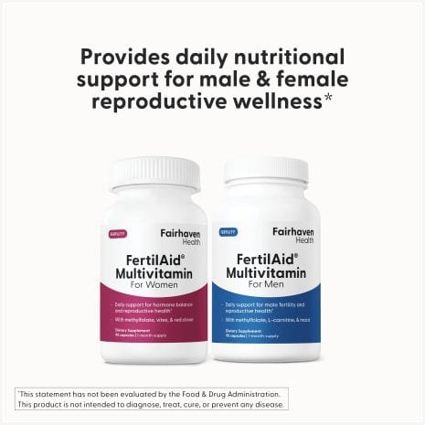 FH_ImageStack_FH.ASFAMFAW_FertilAidMensWomens_Bundle_FC FertilAid for Men and FertilAid for Women bottles with a statement above: “Provides daily nutritional support for male & female reproductive wellness.”