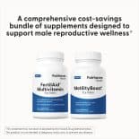 Clean product layout featuring both FertilAid for Men and MotilityBoost bottles with text highlighting support for male reproductive wellness.
