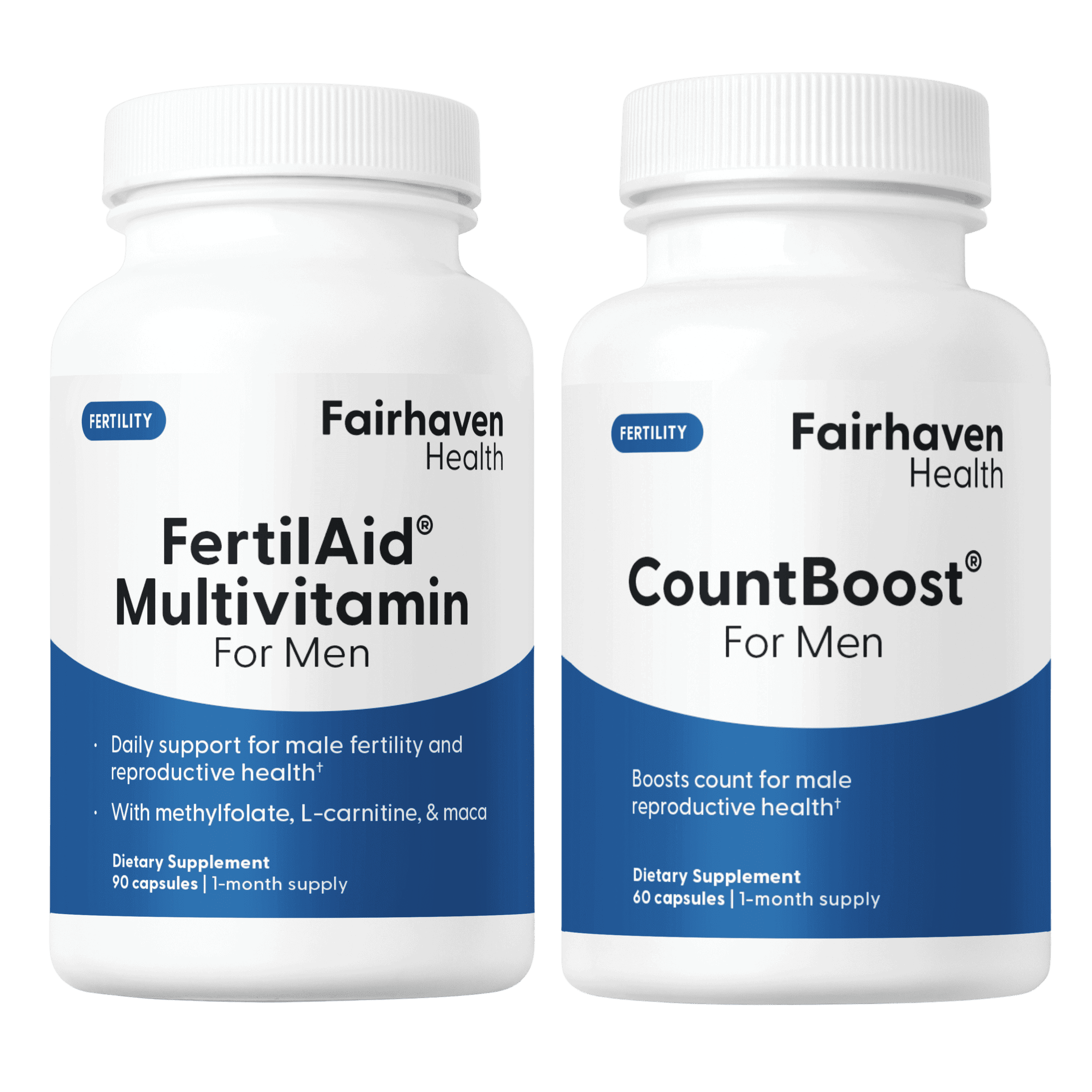 Clear-cut product image of FertilAid for Men and CountBoost for Men, ideal for digital or catalog use with transparent background.