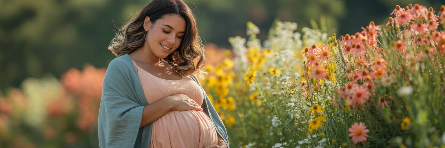 Smiling pregnant woman outside in garden 
