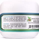 Product label with suggested use and caution for Arginine Circulation Cream, advising application to hands, feet, legs, and arms for circulation support.